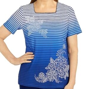 Alfred dunner happy hour ombre stripe floral shirt Whimsical Stripe new